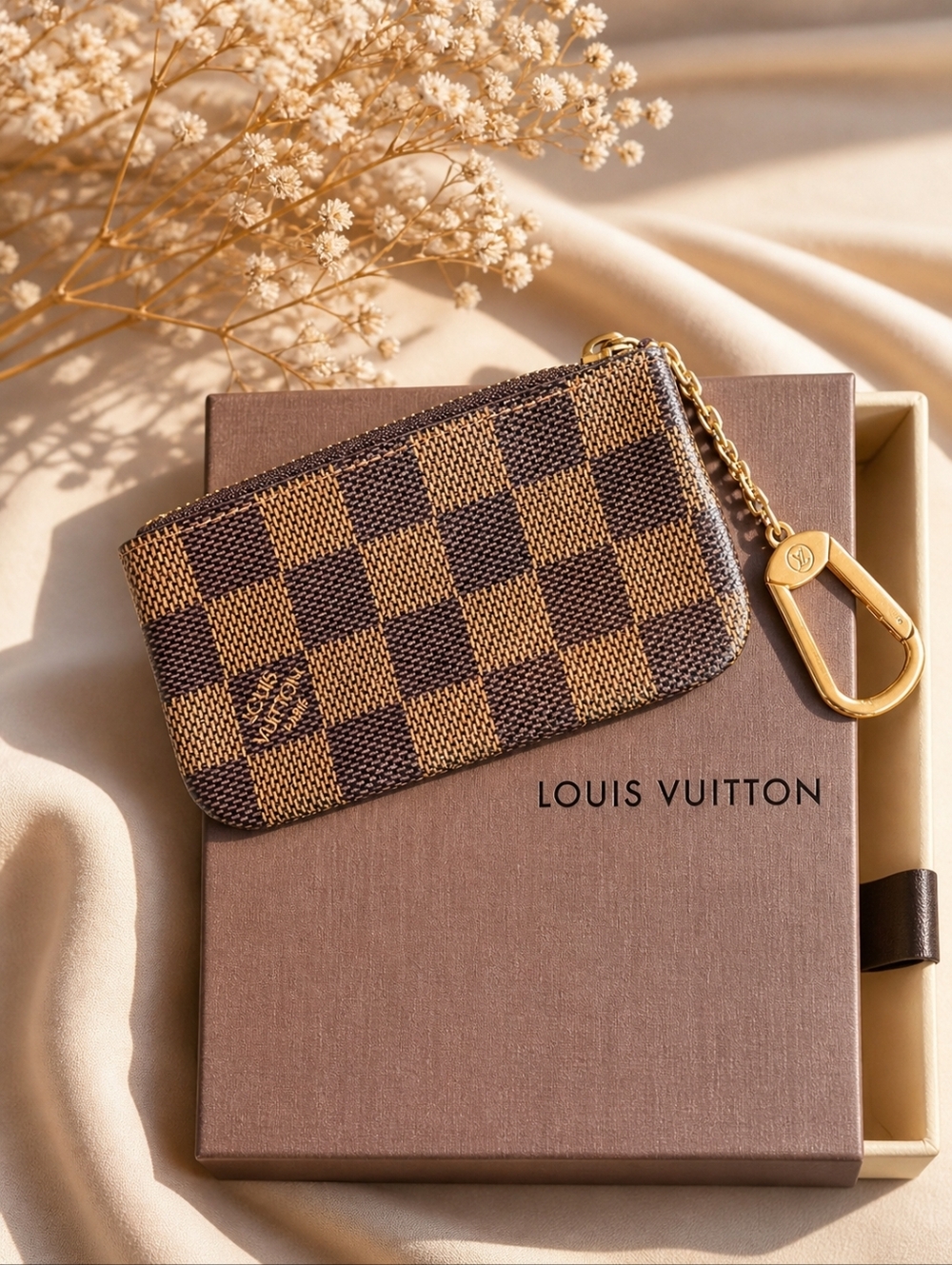 Louis Vuitton Ebene Damier Checkered Keychain Pouch/Coin Purse W/COA